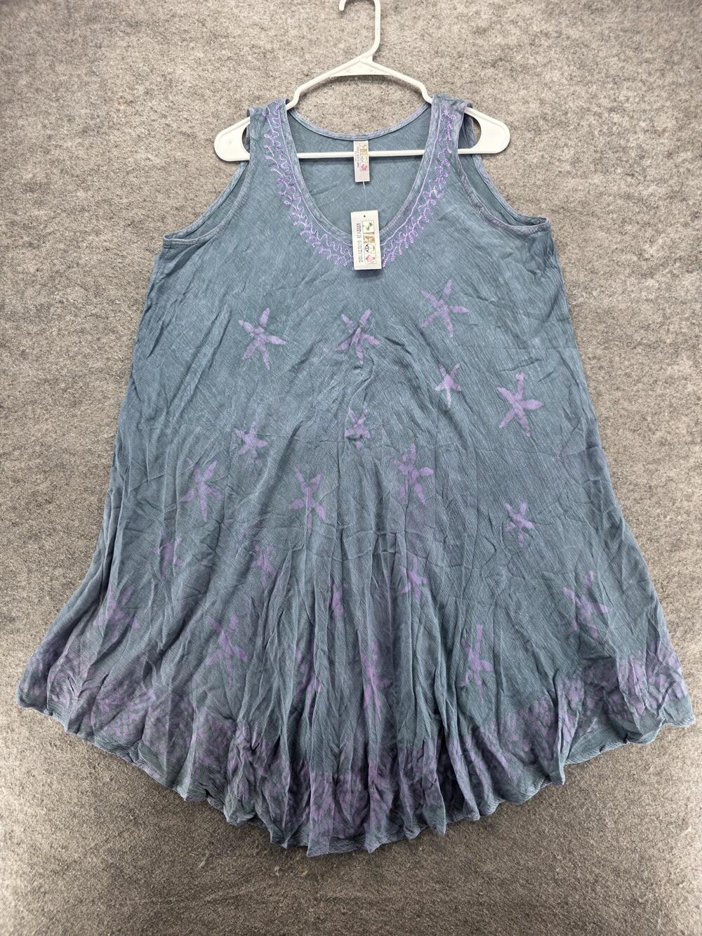India Boutique Dress Womens Free Size Blue Purple Sleeveless Rayon Boho Beachy
